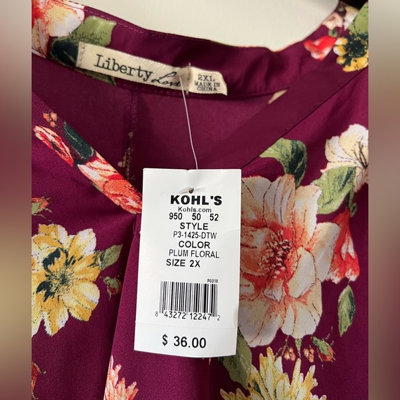 NWT Beautiful Burgundy floral top. 30 inch length by 27 inch width. - Picture 3 of 8